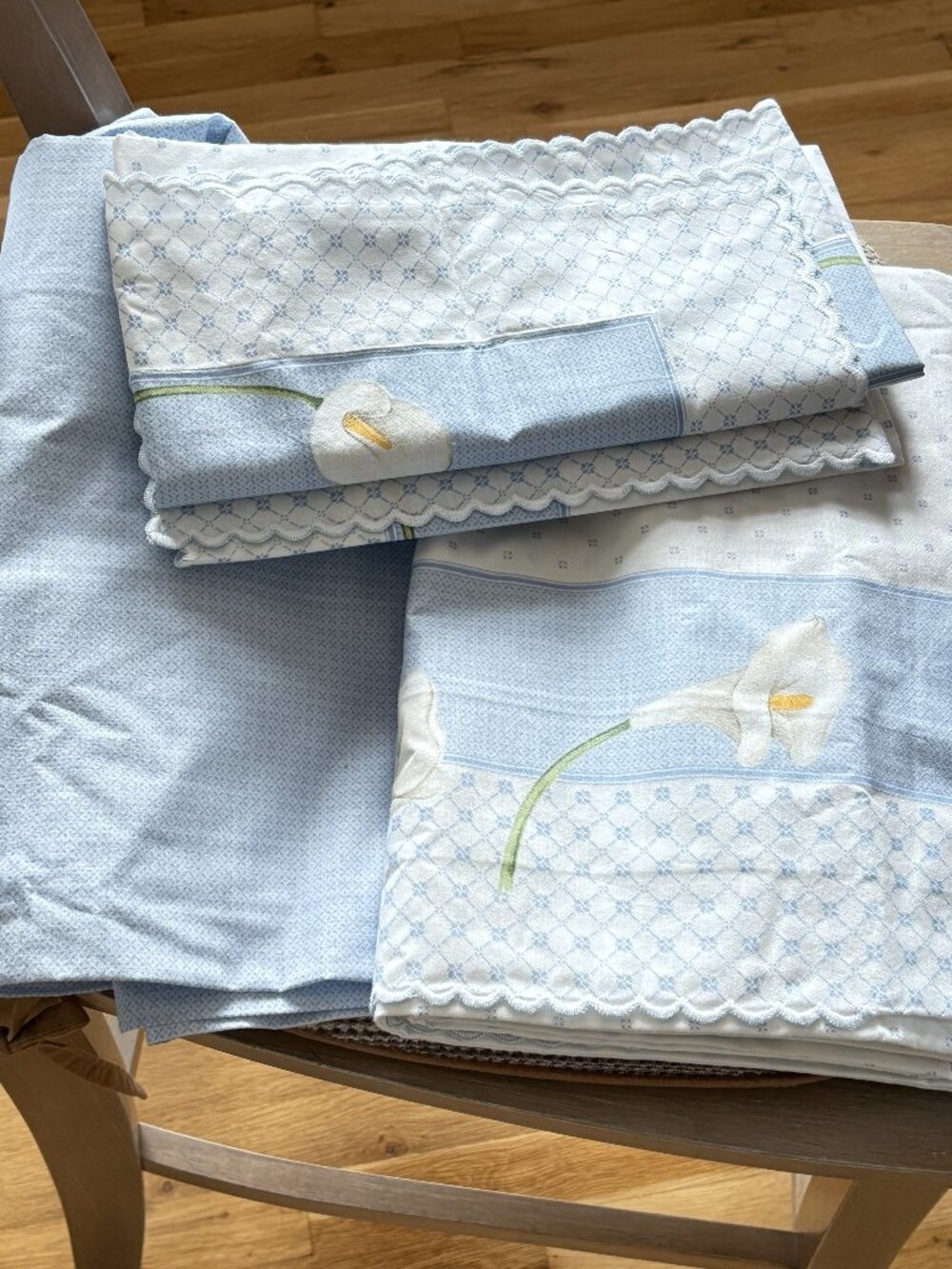 queen size Italian Made in Italy cotton 4 pcSheet set New Blue Floral